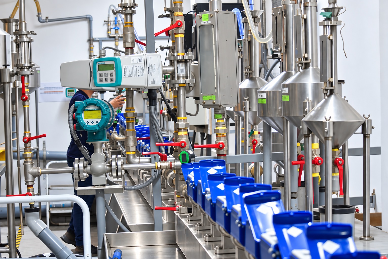 Banco de ensayo con medidores de agua